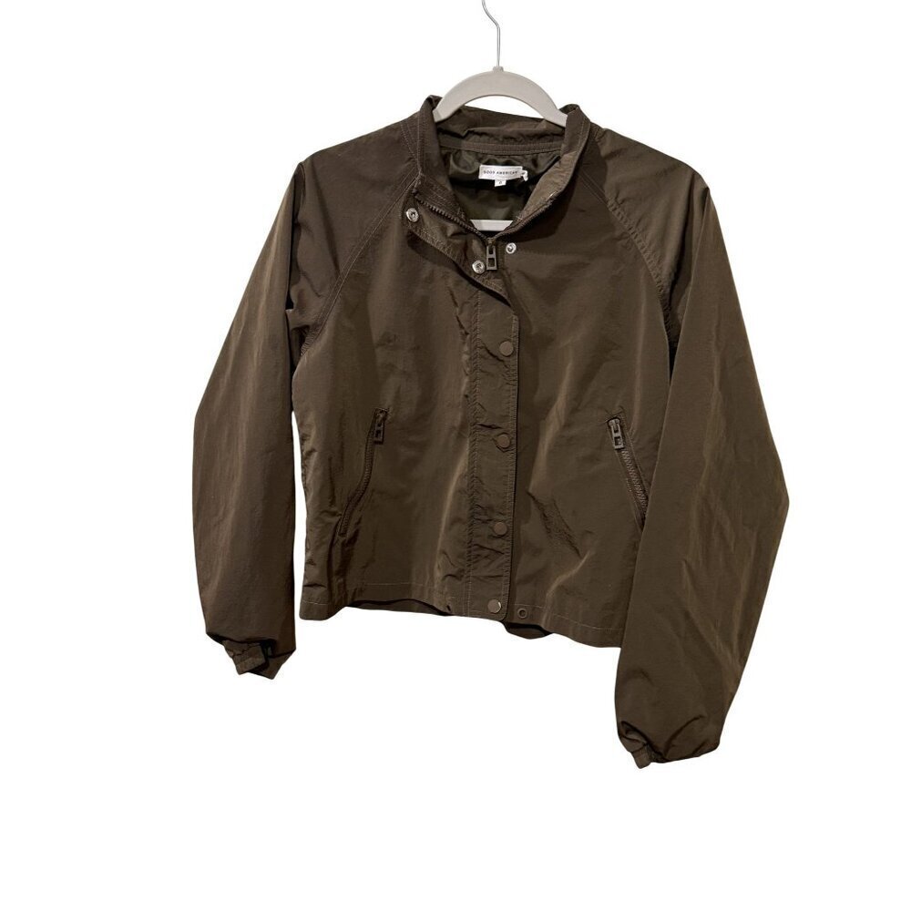Good American Womens Nylon Track Lightweight Brown Jacket Size 2 Snap & Zip